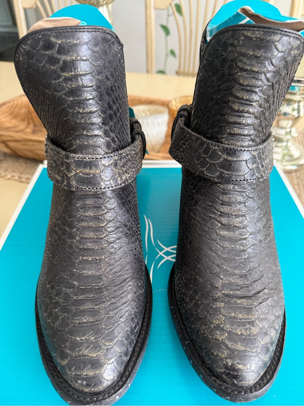 Women's Lane Mattie Bootie size 10.5 Black Snake-Embossed NIB